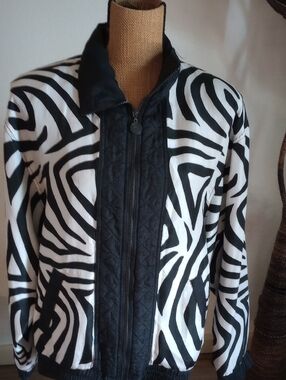 Black & White Zebra-Print Bomber Jacket with Quilted Front